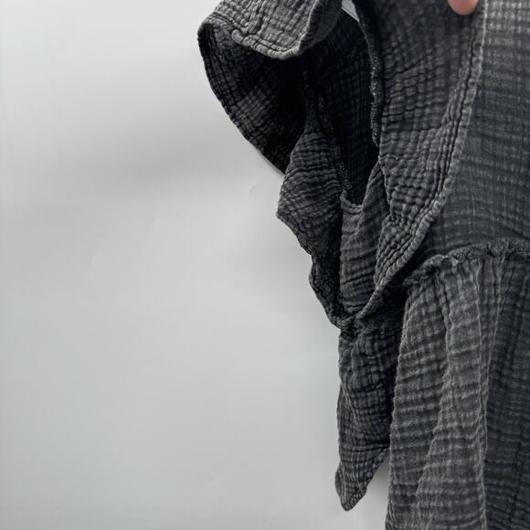 Anthropologie Daily Practice Gauzy Ruffled Top Sz S Gray Boho Cotton Cropped - Picture 3 of 10